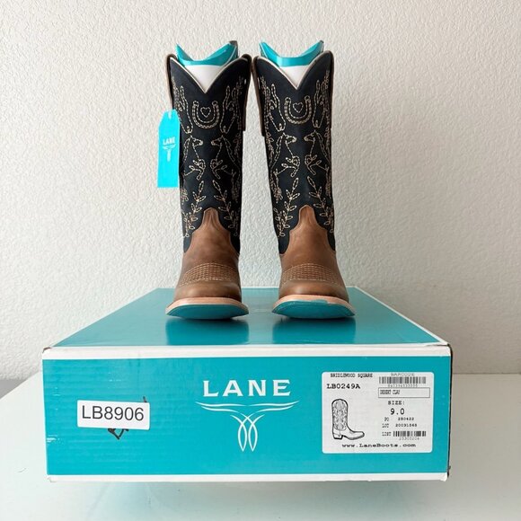 Lane BRIDLEWOOD Womens Square Toe Cowboy Boots Brown Navy Western Size 9 - Picture 11 of 16